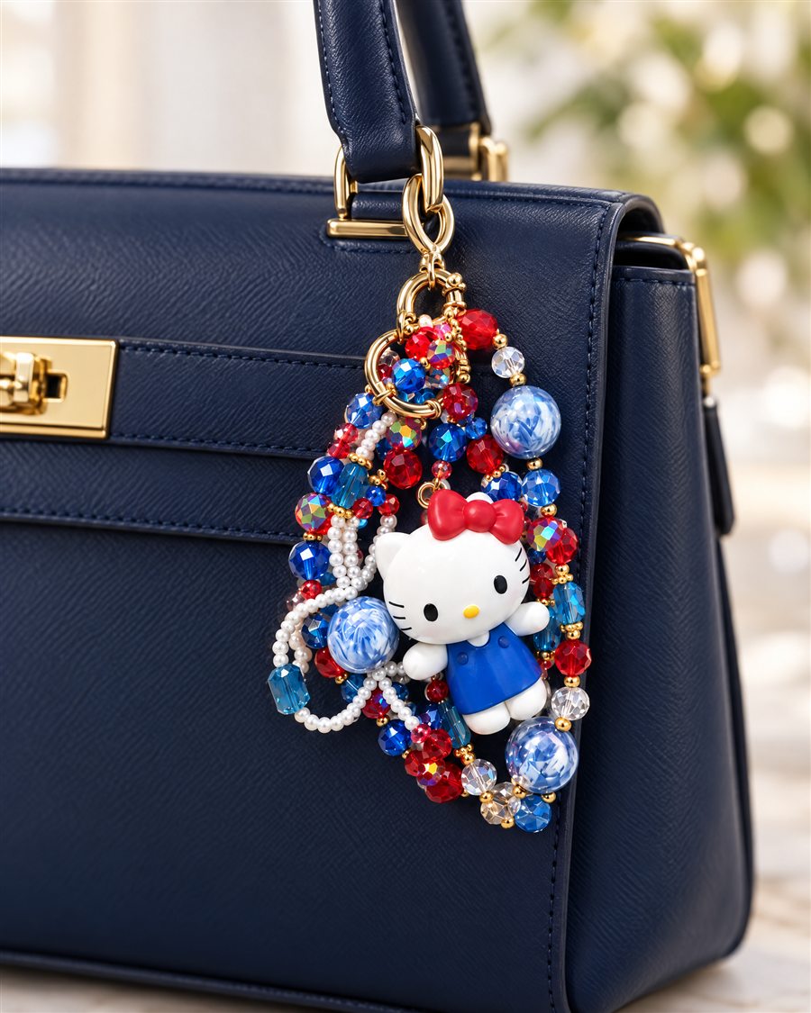 Royal Blue Kitty Charm on a handbag